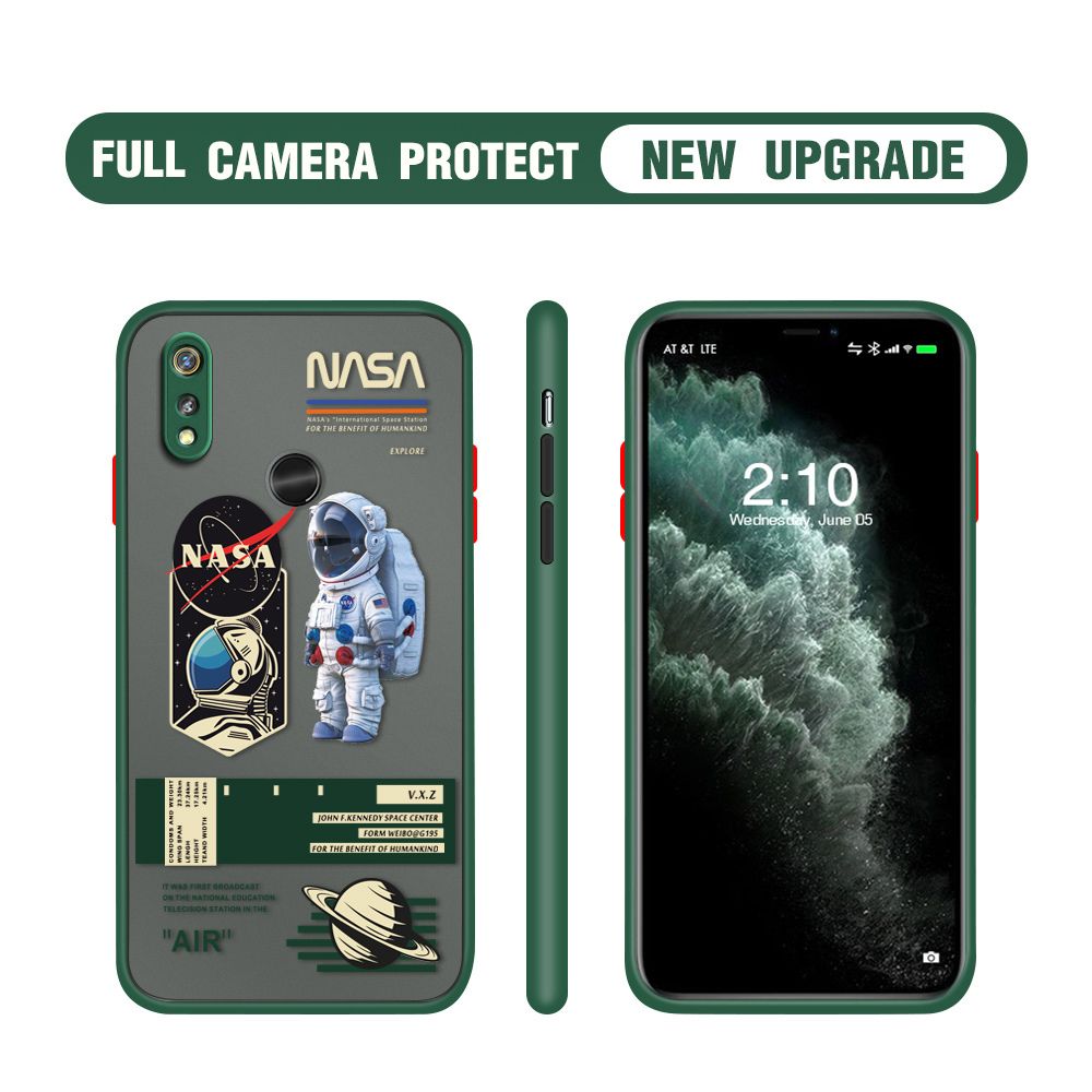 Hontinga for Realme 3 Pro Case Cartoon Astronaut Cover Camera Shockproof Protection Case Edge Frosted Transparent Phone Cover