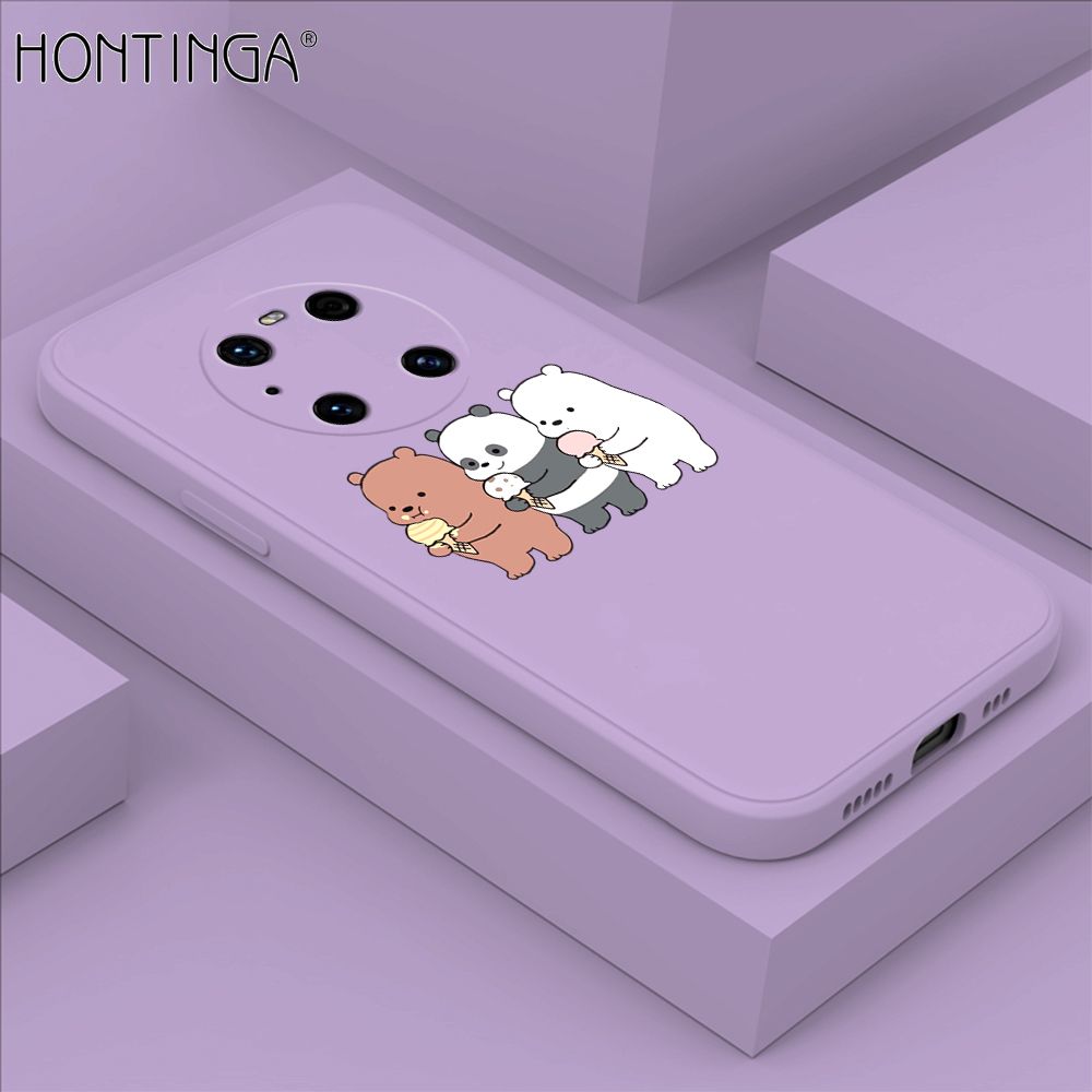 Hontinga for Huawei Mate 40 Pro Case Cute Cartoon Bear  Phone Case Soft Square Edge Silicone Cases Full Lens Cover Shockproof Protection Cover