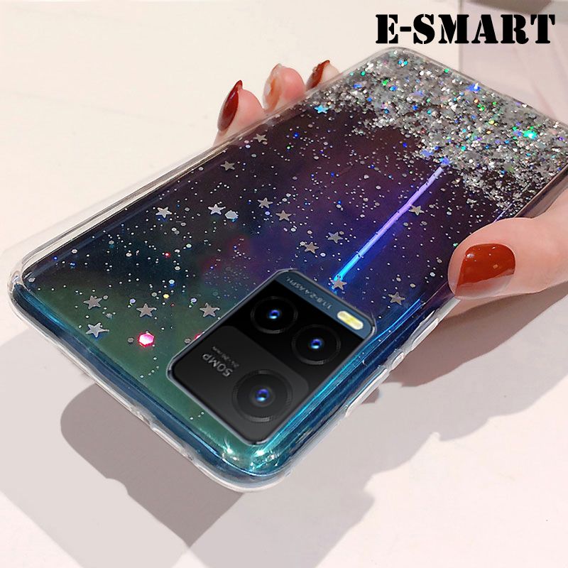 For VIVO Y21 / Y21S Case Glitter Silicone Soft Cases Starry Sky String Glitter Transparent Space Stars Moon Vivo Y21 / Y21S Back Cover