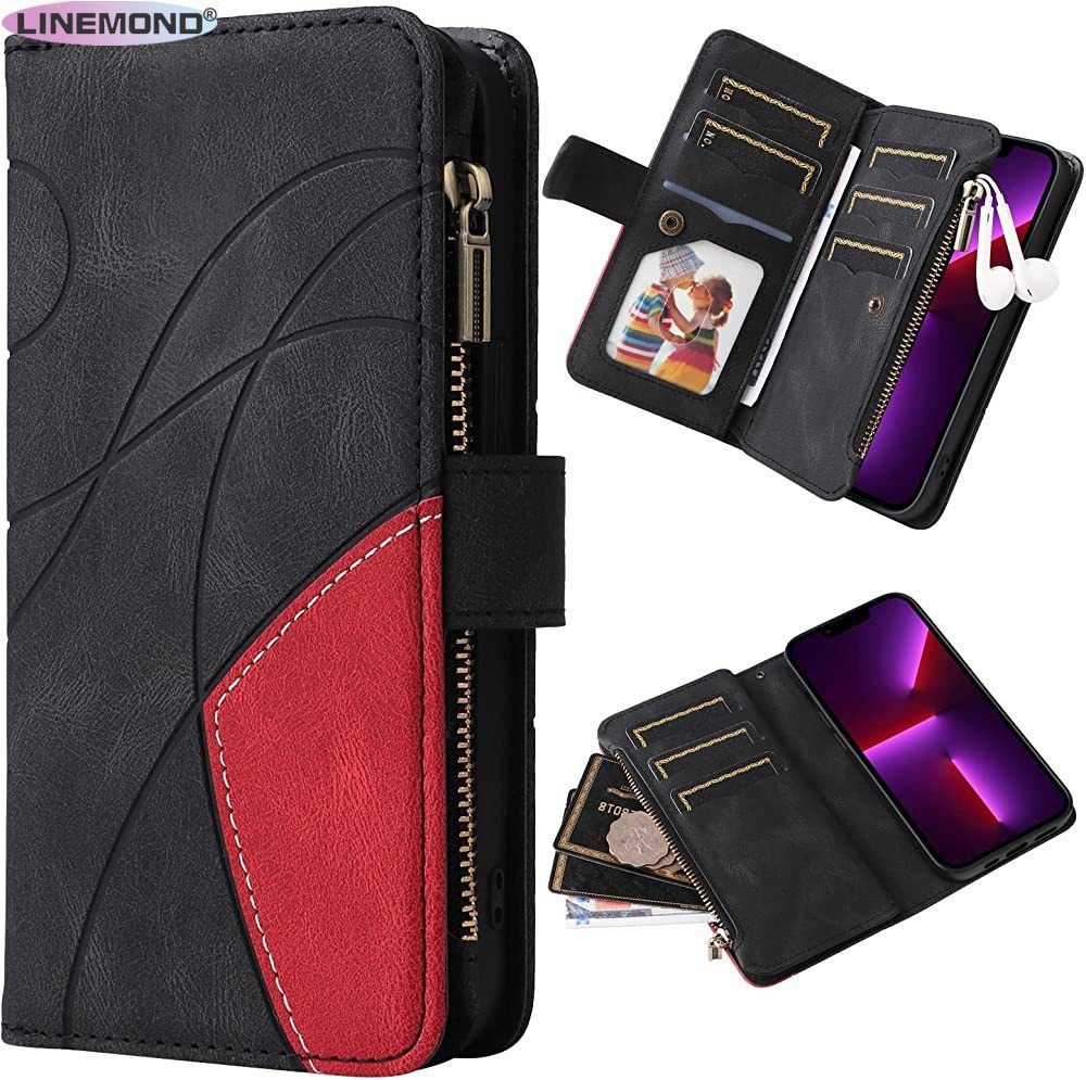 Wallet Case for Oppo A93 5G/A74 5G/A54 5G, Splicing PU Leather Flip Wallet Zipper Purse Case 9 Card Slots with Wrist Strap, Blue