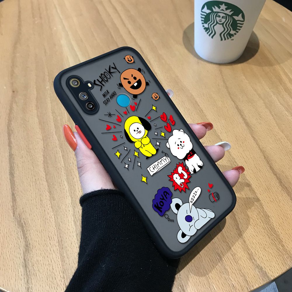 Cellphone Case For Realme C3 Cartoon Korea K-POP BT21 SHOOKY RJ COOKY Frosted Transparent Mobile Phone Casing RealmeC3 Shockproof Full Cover Camera Protect Case