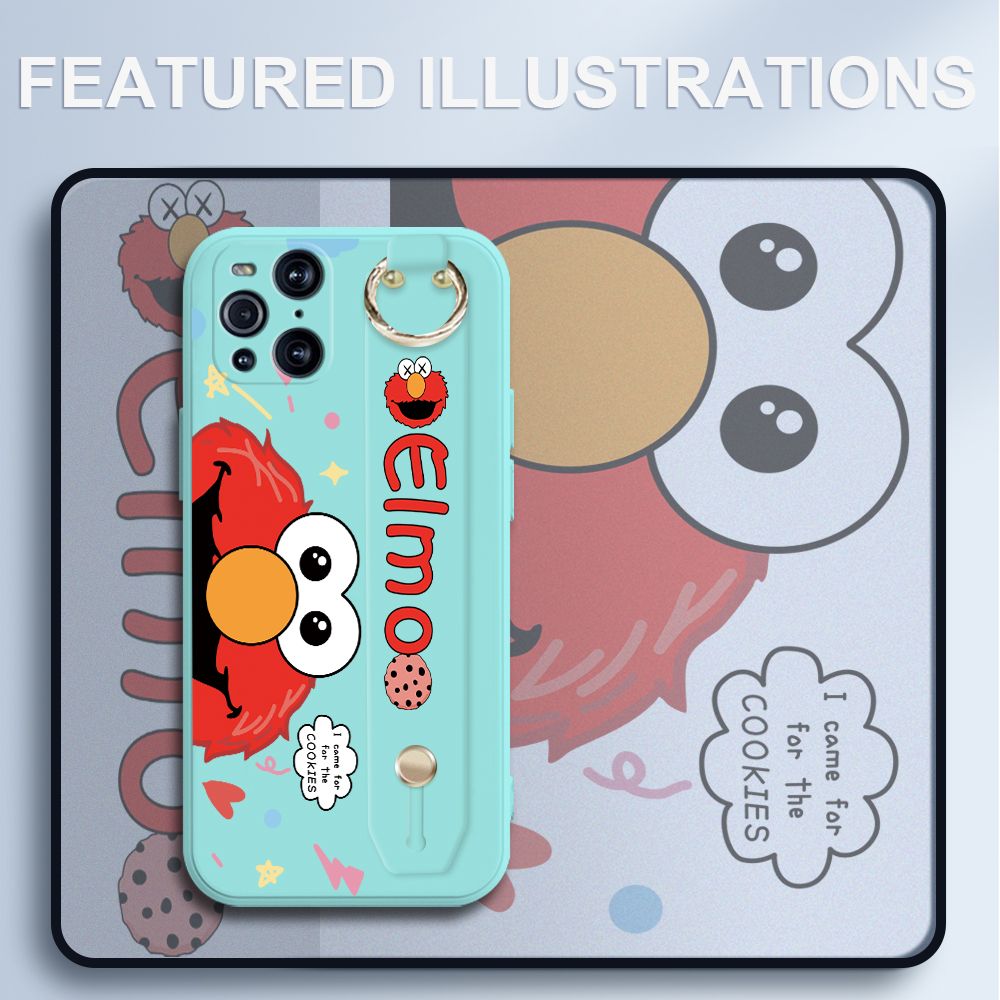 UCUC for OPPO Find X3 Wrist Strap Case Creative Cartoon Red Haired Monster Cover Ultra Thin Anti Fall Liquid Silicone Phone Case