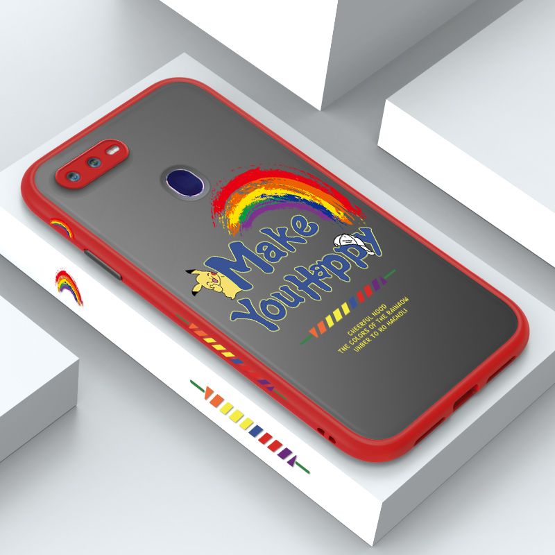 ZeroQiQi for OPPO F9 Case Creative Cartoon Rainbow Pikachu Side Printing Cover Frosted Ultra Thin Protective Anti Fall Phone Case