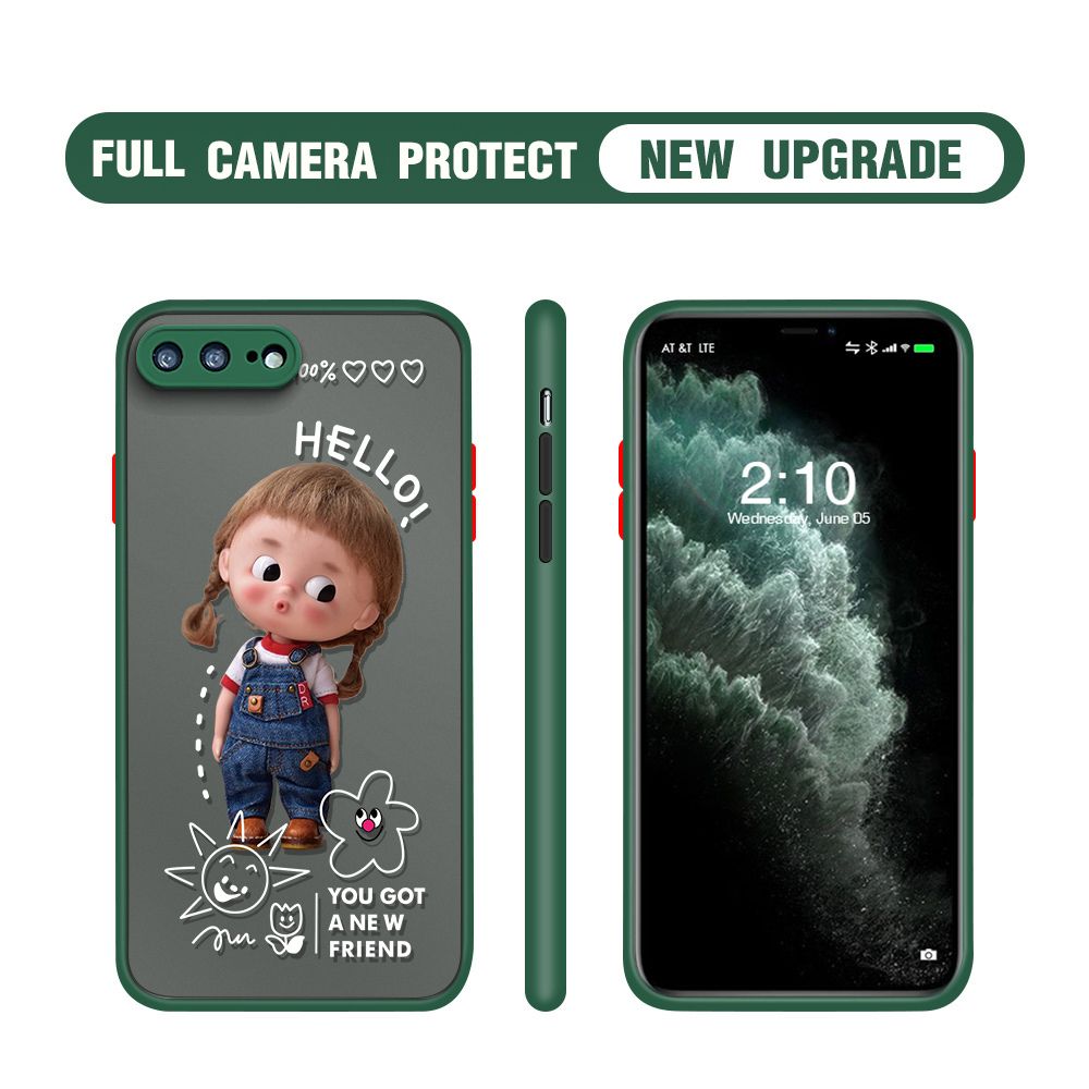 Hontinga for iPhone 7 Plus / 8 Plus Case Cute Cartoon Little Girl Cover Camera Shockproof Protection Case Edge Frosted Transparent Phone Cover