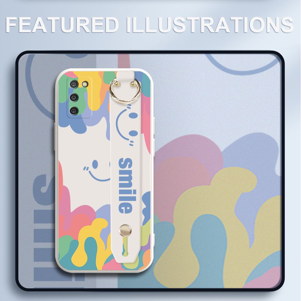 UCUC for Samsung Galaxy A02S Wrist Strap Case INS Style Soft Candy Color Splash Ink Cover Ultra Thin Anti Fall Liquid Silicone Phone Case