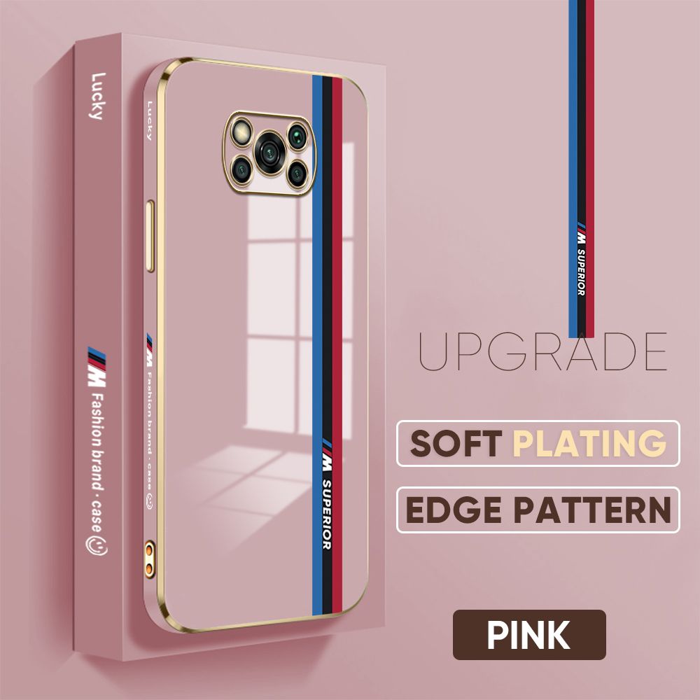 Jizetin (Free Lanyard) Xiaomi Poco X3 Pro X3 NFC Back Cover Car Track Luxury 6D Plating Case Side Pattern Soft Silicone Square Mobile Phone Cases