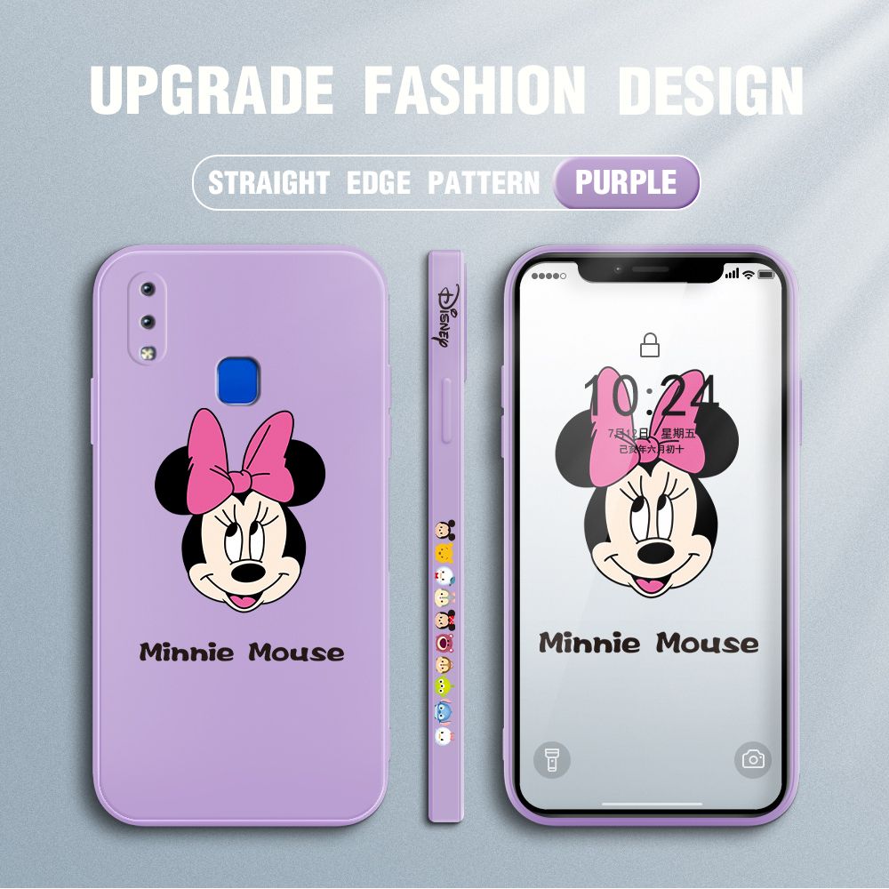 Jizetin for Vivo Y91 / Y95 Case Minnie Mickey Mouse Design Side Design Phone Case Square Edge Pattern Liquid Silicone Cases Full Cover Camera Shockproof Protective Case