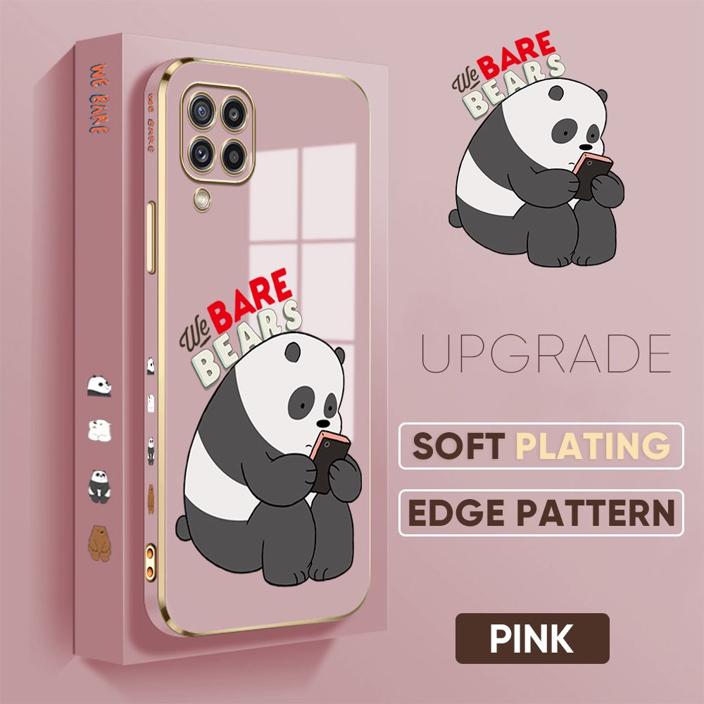 TA for Samsung Galaxy M32 Back Cover + Free Lanyard Panda Reading Luxury 6D Plating Case Side Pattern Soft Silicone Square Phone Cases