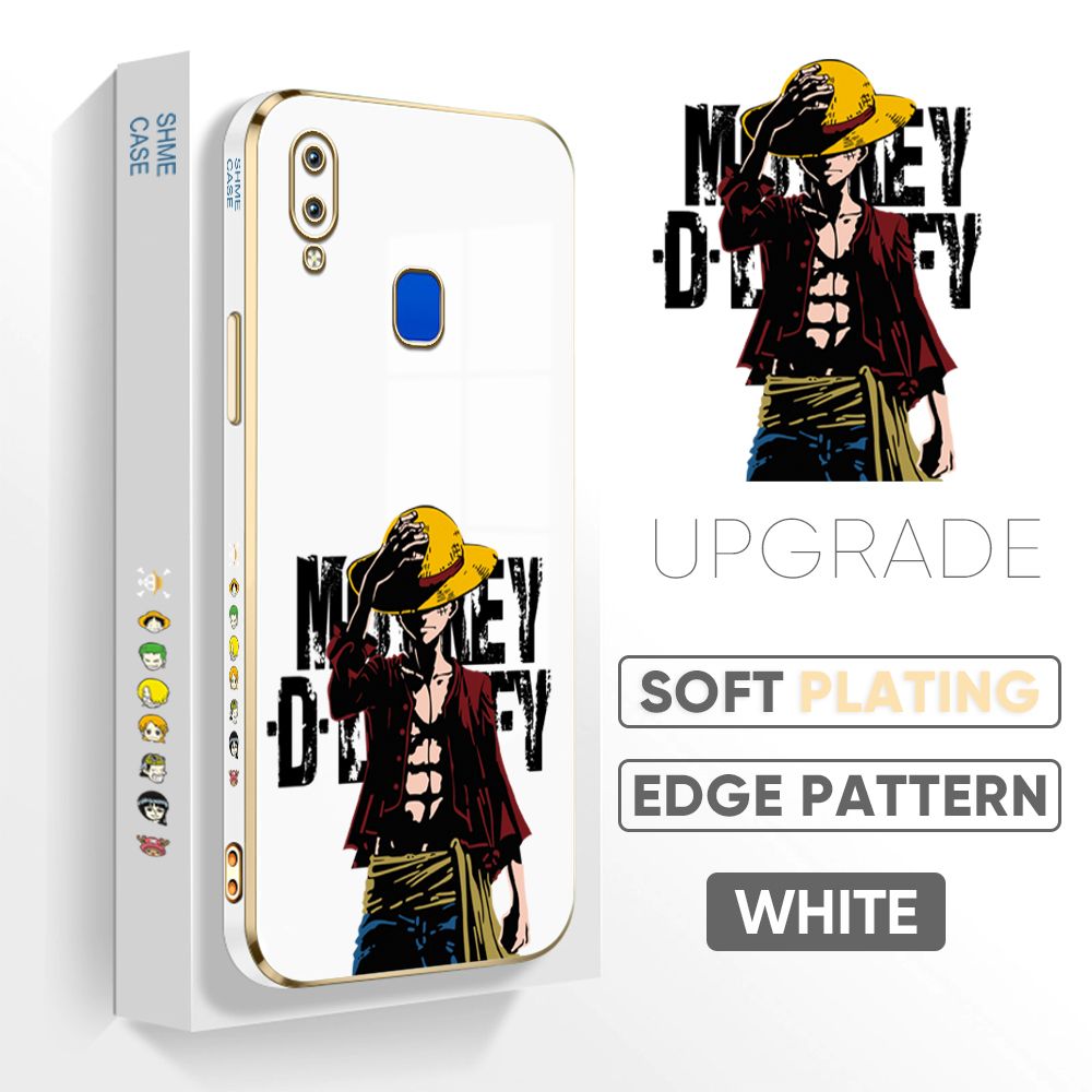 TA for Vivo Y91 Y95 Y91i Back Cover + Free Lanyard Handsome Luffy Luxury 6D Plating Case Side Pattern Soft Silicone Square Phone Cases