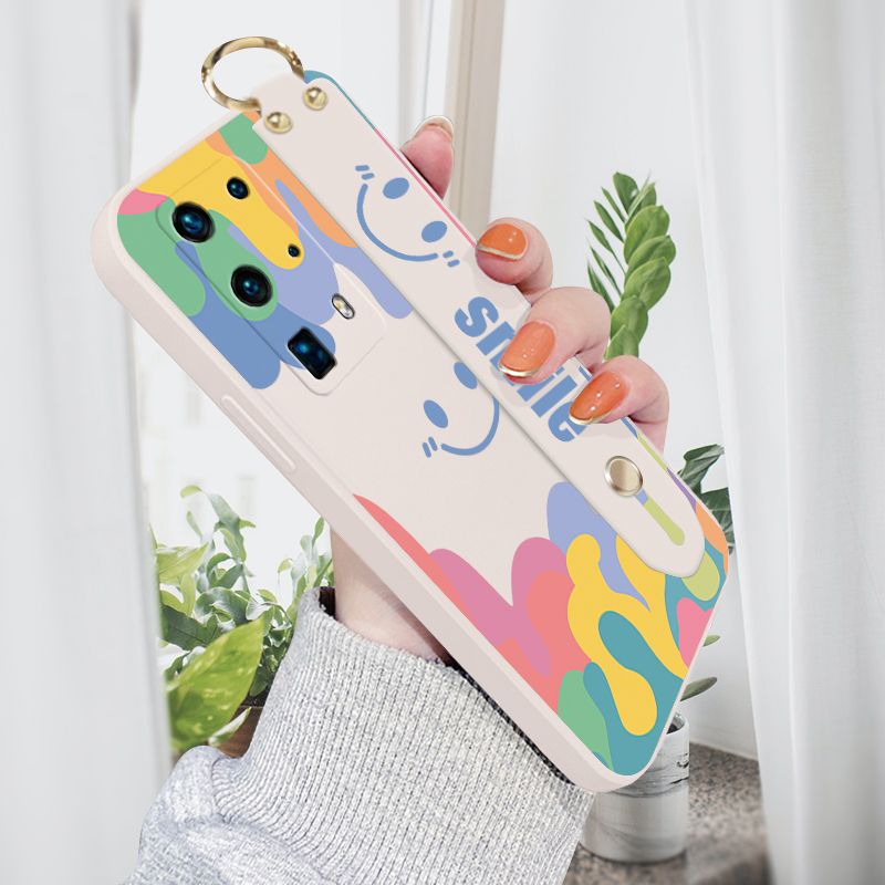 Jizetin for Huawei P40 Pro Plus Wrist Strap Case Soft Candy Color Splash Ink Cover Ultra Thin Anti Fall Liquid Silicone Phone Case