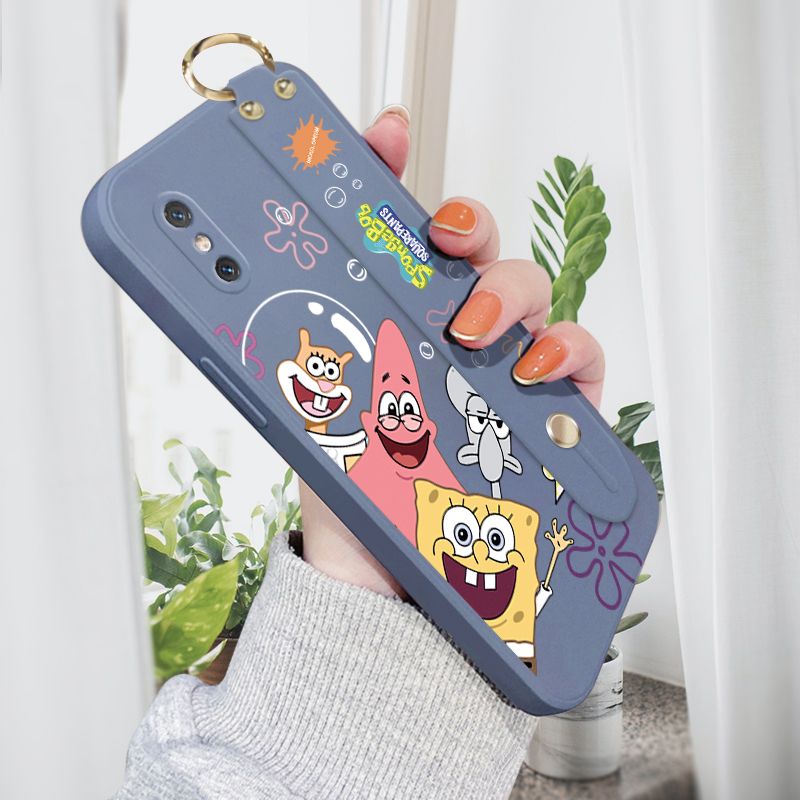 Jizetin for Xiaomi Mi 8 Pro Wrist Strap Case Funny Cartoon Sea Creatures Cover Ultra Thin Anti Fall Liquid Silicone Phone Case