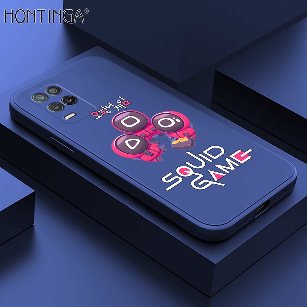 Hontinga for Realme 8 5G Case Cute Cartoon Cute Squid Character Phone Cover Square Liquid Silicone Shockproof Phone Protective Case