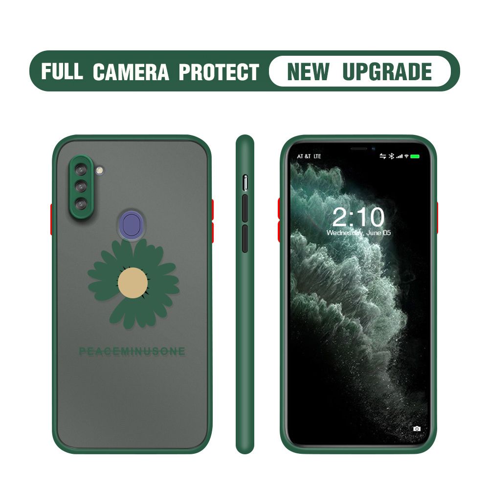 Hontinga for Samsung A11 Case Daisy Flower Cover Camera Shockproof Protection Case Edge Frosted Transparent Phone Cover