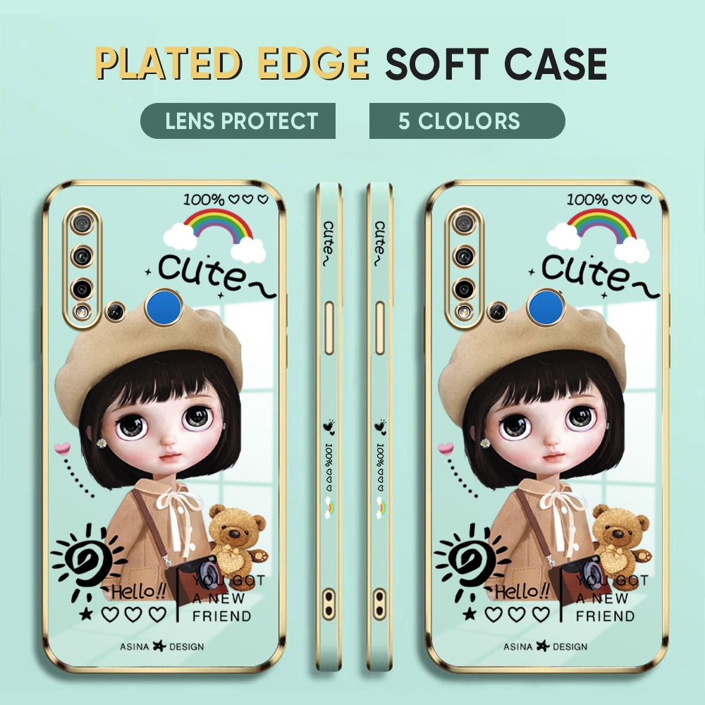 Luxury 6D Plating Case for Huawei Nova 5I / P20 Lite 2019 Back Cover Cute Satchel Girl Side Pattern Soft Silicone Square Phone Cases
