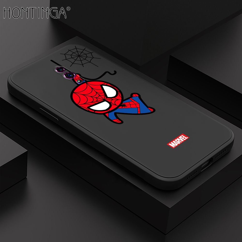 Hontinga for OPPO Reno Case Cute Marvel Avengers Cartoon Spiderman Spider Man Phone Case Square Edge Silicone Cases Full Lens Cover Shockproof Protection Case
