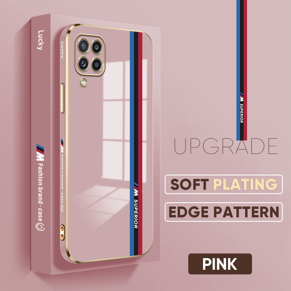 TA for Samsung Galaxy M32 Back Cover + Free Lanyard Track Sign Luxury 6D Plating Case Side Pattern Soft Silicone Square Phone Cases