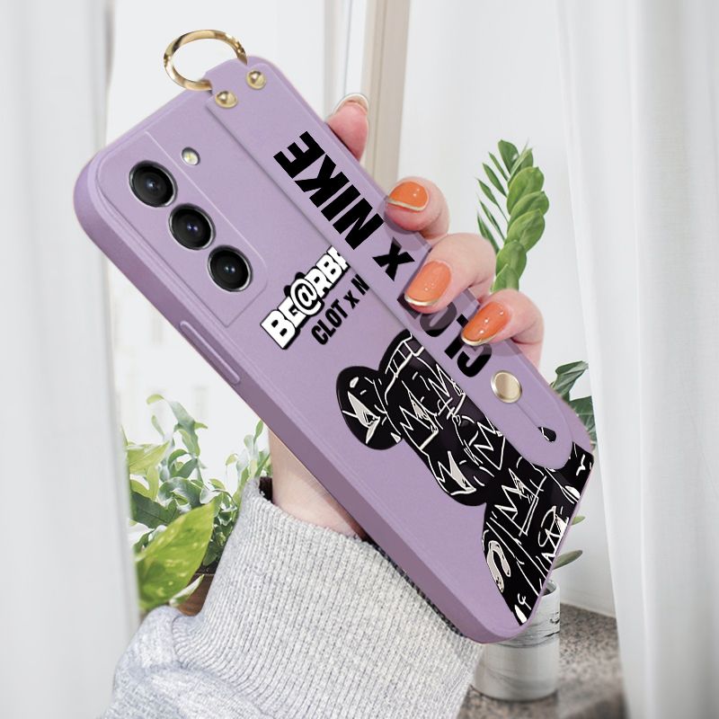 Jizetin for Samsung Galaxy S21 Plus 5G Wrist Strap Case Creative Cartoon Black Stitching Bear Cover Ultra Thin Anti Fall Liquid Silicone Phone Case