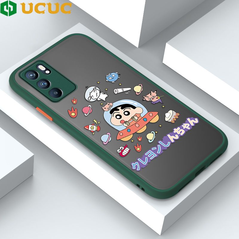 UCUC for OPPO Reno6 5G Back Cover Spaceship Shinchan Frosted Transparent Hard Phone Case Thin Shockproof Full Cover Camera Protect Case
