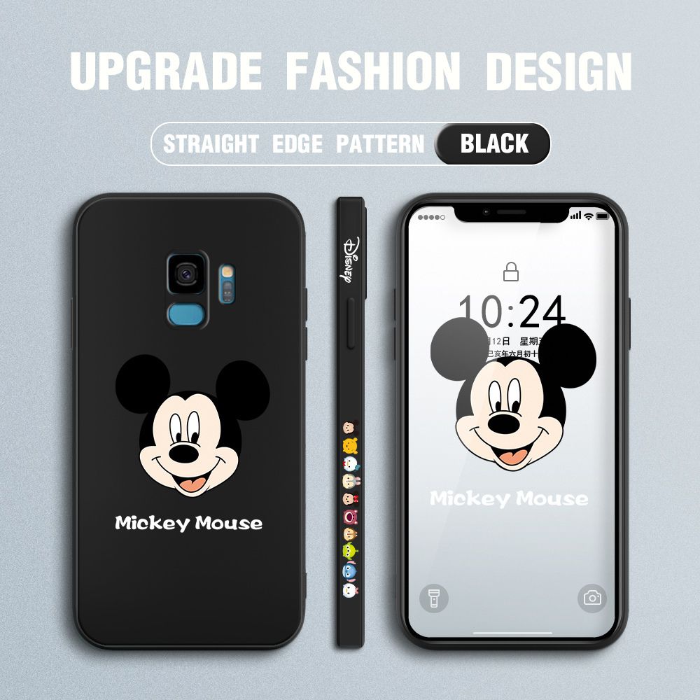 Jizetin for Samsung Galaxy S9 Case Creative Cartoon Mouse Avatar Side Design Phone Case Square Edge Pattern Liquid Silicone Cases Full Cover Camera Shockproof Protective Case