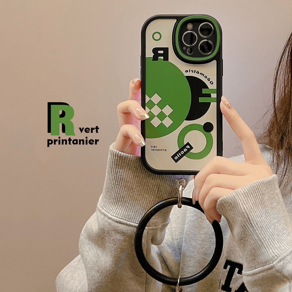 Green Geometry Pattern Soft Silicone Cover with Circle for Apple Mobile Phone Protective Case for iPhone 13 Pro Max / 12 Mini / 11 Pro Max / XR / XS Max / SE2 / 7 /8 Plus