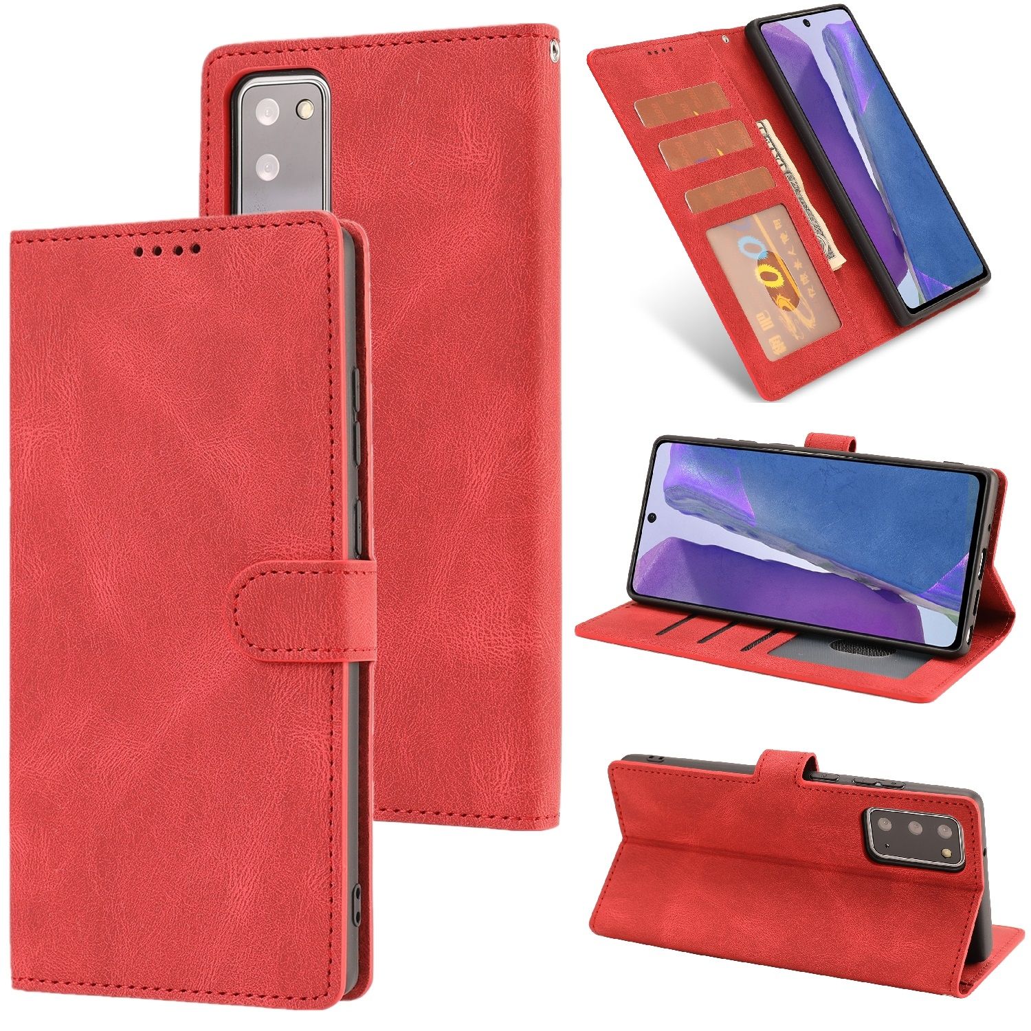 （Ready Stock)For Samsung Galaxy Note20 Fantasy Classic Skin-feel Calfskin Texture Magnetic Buckle Horizontal Flip PU Leather Case with Holder & Card Slot & Wallet(Red)