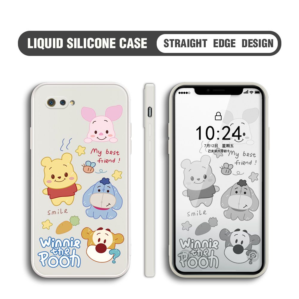 BILI for Realme C2 Back Cover Cute Winne Friends Multicolor Liquid Silicone Phone Case Soft Square Lens Protection Phone Cases