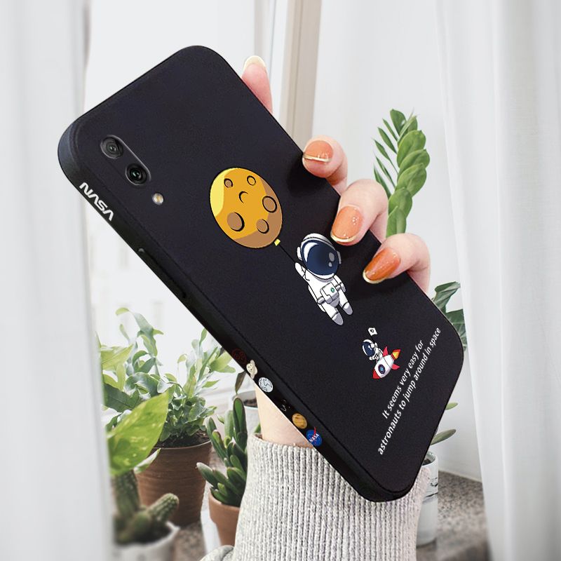 AMORVOR for Huawei Y7 Pro 2019 Back Cover Cartoon Astronautn Side design Soft Case Liquid Silicone Phone Cases