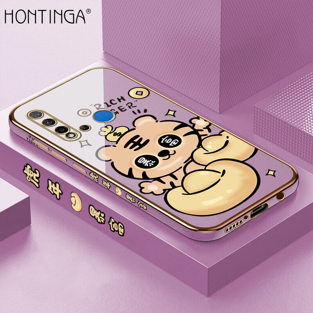 Hontinga for Huawei Nova 5I Back Cover Luxury 6D Plating Cartoon Get Rich Side Pattern Caese Soft Silicone Square Phone Cases