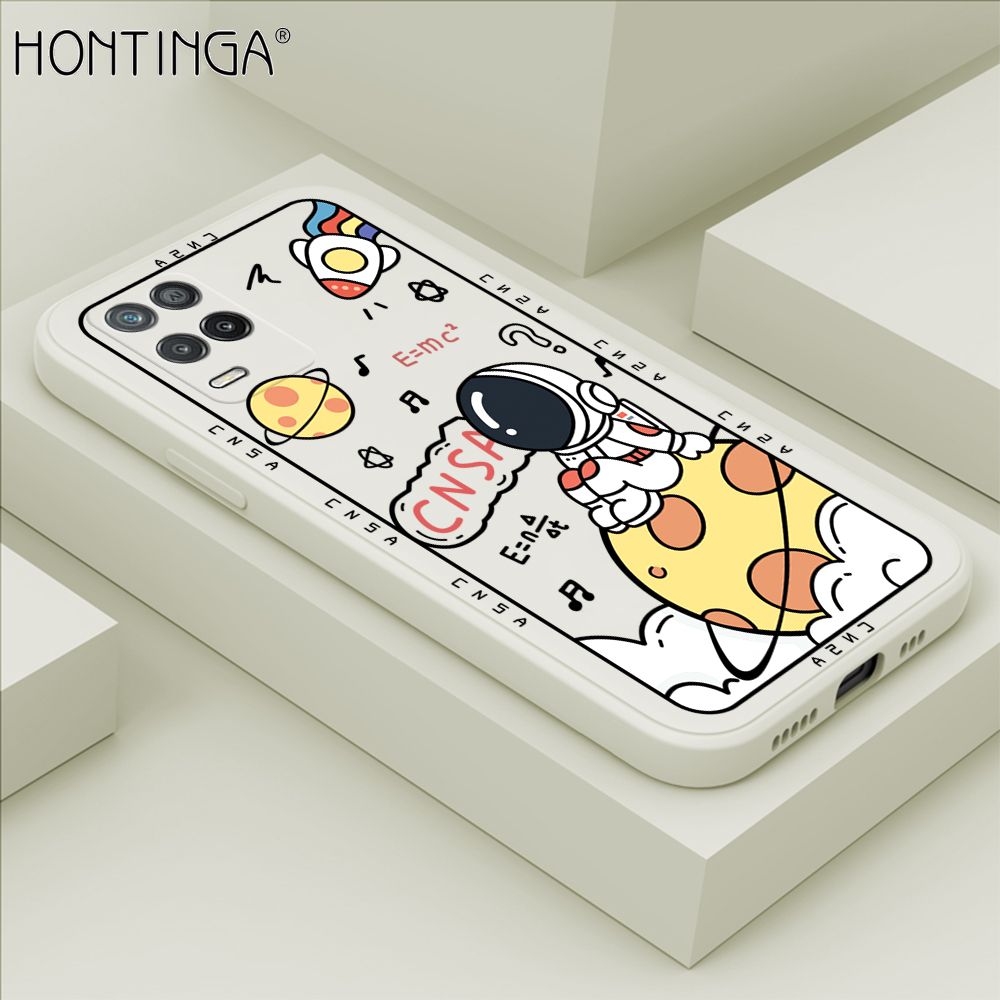 Hontinga for Realme 8 5G Case Cartoon Astronauts Phone Case Phone Case Soft Square Edge Silicone Cases Full Lens Cover Shockproof Protection Cover