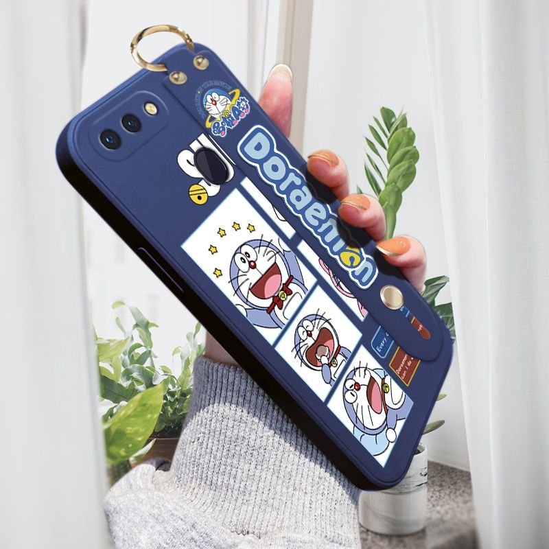 Jizetin for OPPO R15 Wrist Strap Case Creative Cartoon Doraemon's Daily Life Cover Ultra Thin Anti Fall Liquid Silicone Phone Case