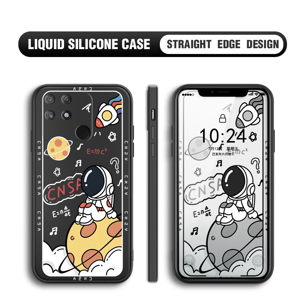 BILI for Realme Narzo 50A Back Cover Little Astronaut Sit In Planet Multicolor Liquid Silicone Phone Case Soft Square Lens Protection Phone Cases