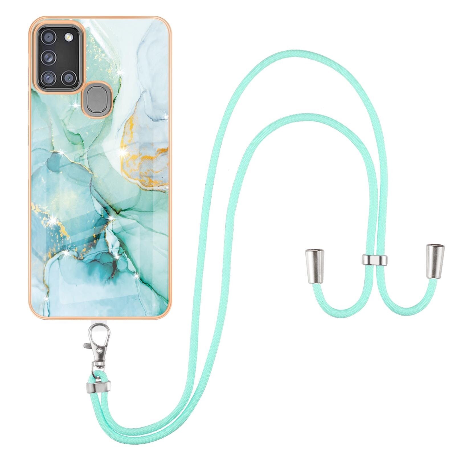 Lanyard Case for Samsung Galaxy A21S Crossbody Strap Lanyard Phone Case Silicone Marble Pattern Soft TPU Bumper Cover