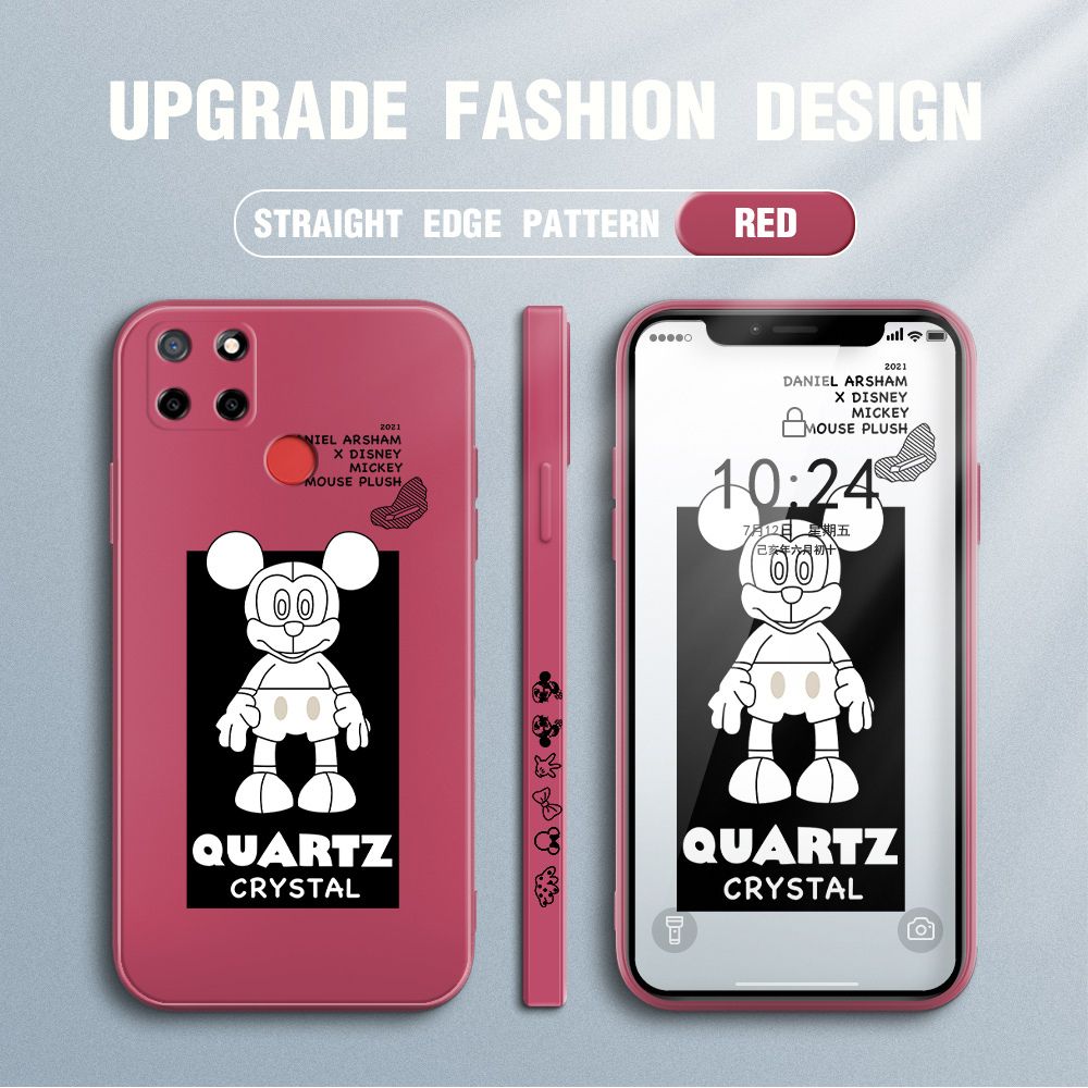 Jizetin for Realme Narzo 30A Case Creative Cartoon Crystal Mouse Side Design Phone Case Square Edge Pattern Liquid Silicone Cases Full Cover Camera Shockproof Protective Case
