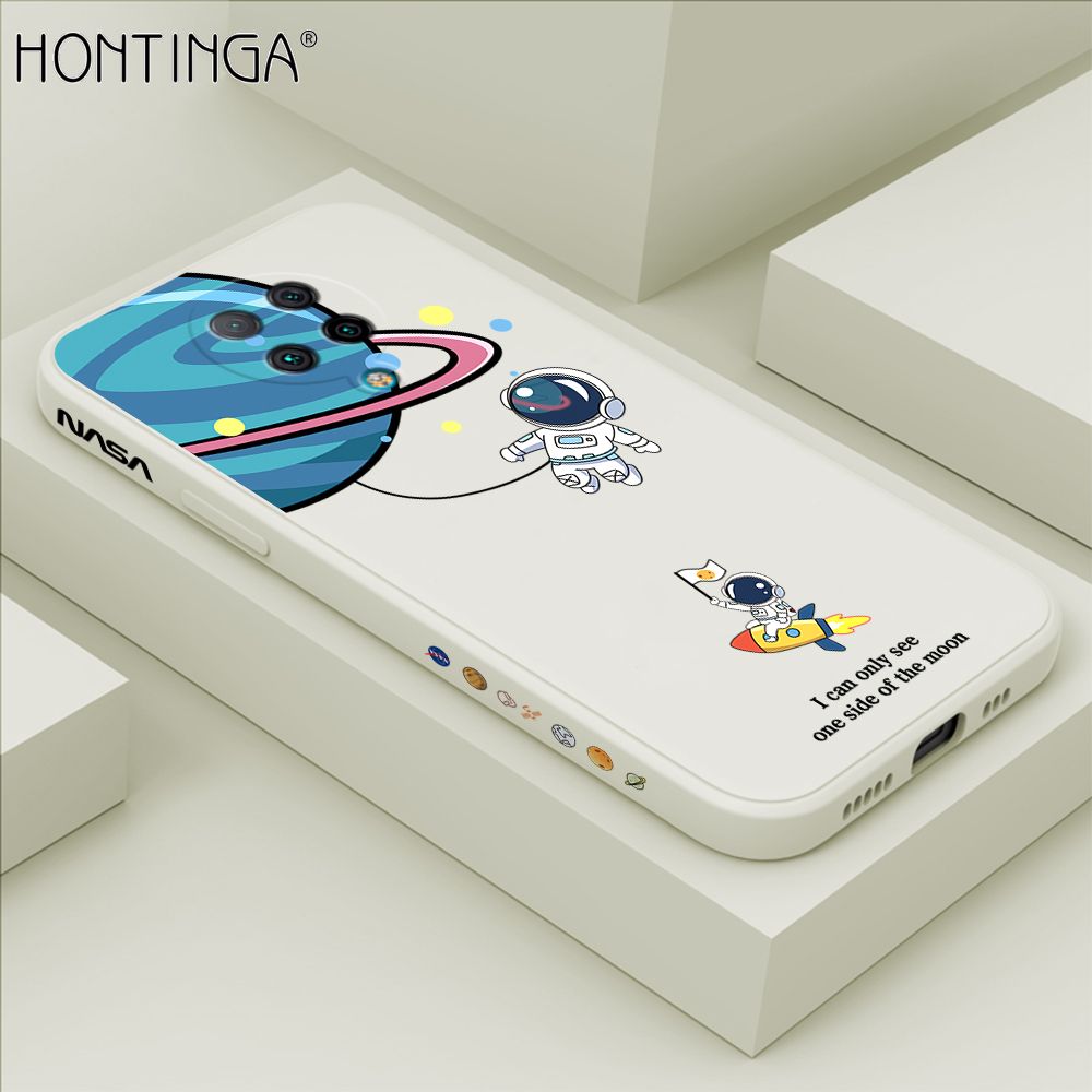 Hontinga for Xiaomi Poco F2 Pro Case Cartoon Astronaut Side Design Back Cover Soft Square Edge Liquid Silicone Phone Cases