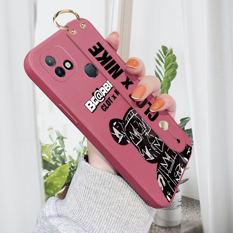 Jizetin for Infinix Hot 10i / Smart 5 Pro Back Cover Fashion Black Brand Bear Wrist Strap Phone Case Candy Color shock proof Protective Phone Cases