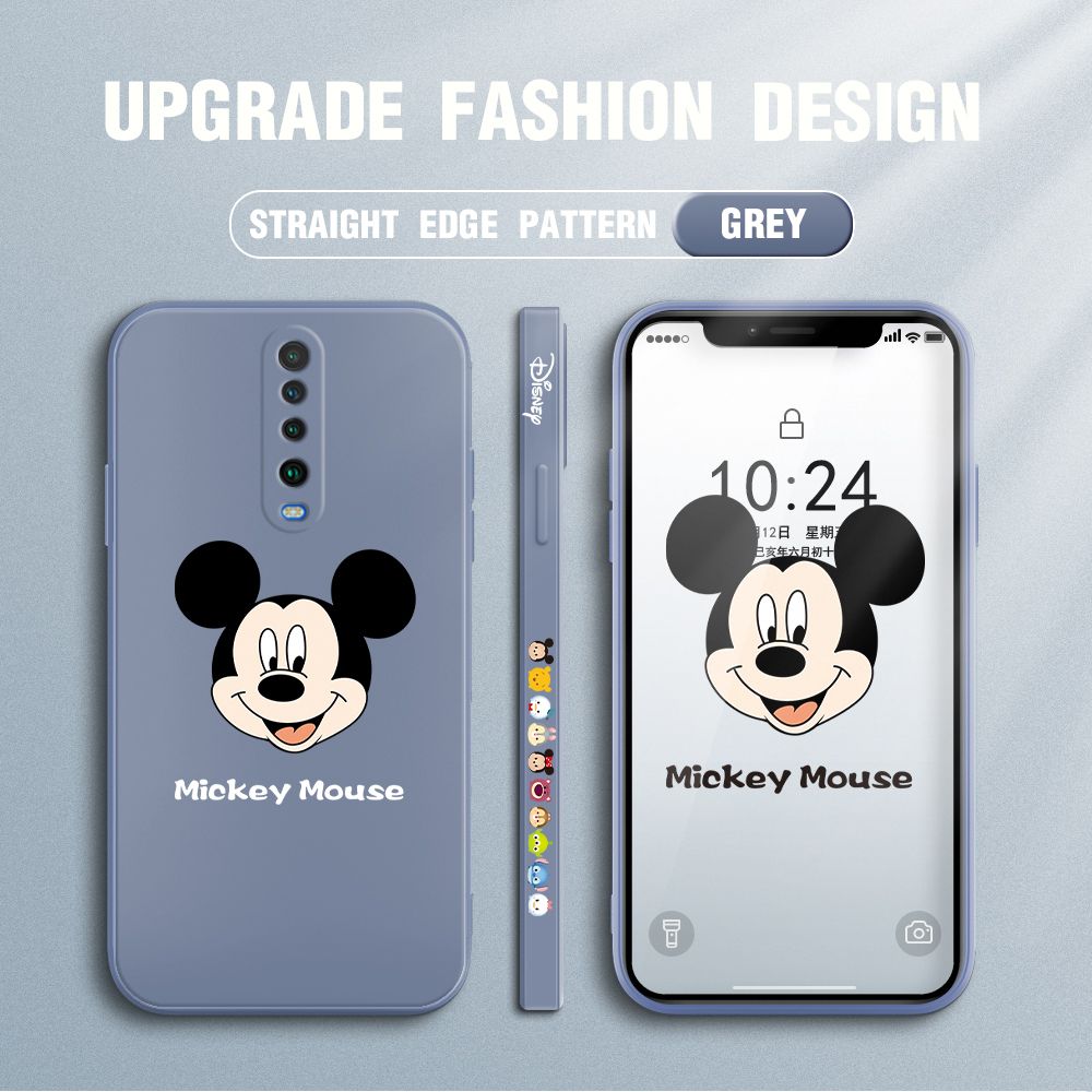 Jizetin for Xiaomi Poco X2 / Redmi K30 Case Creative Cartoon Mouse Avatar Side Design Phone Case Square Edge Pattern Liquid Silicone Cases Full Cover Camera Shockproof Protective Case
