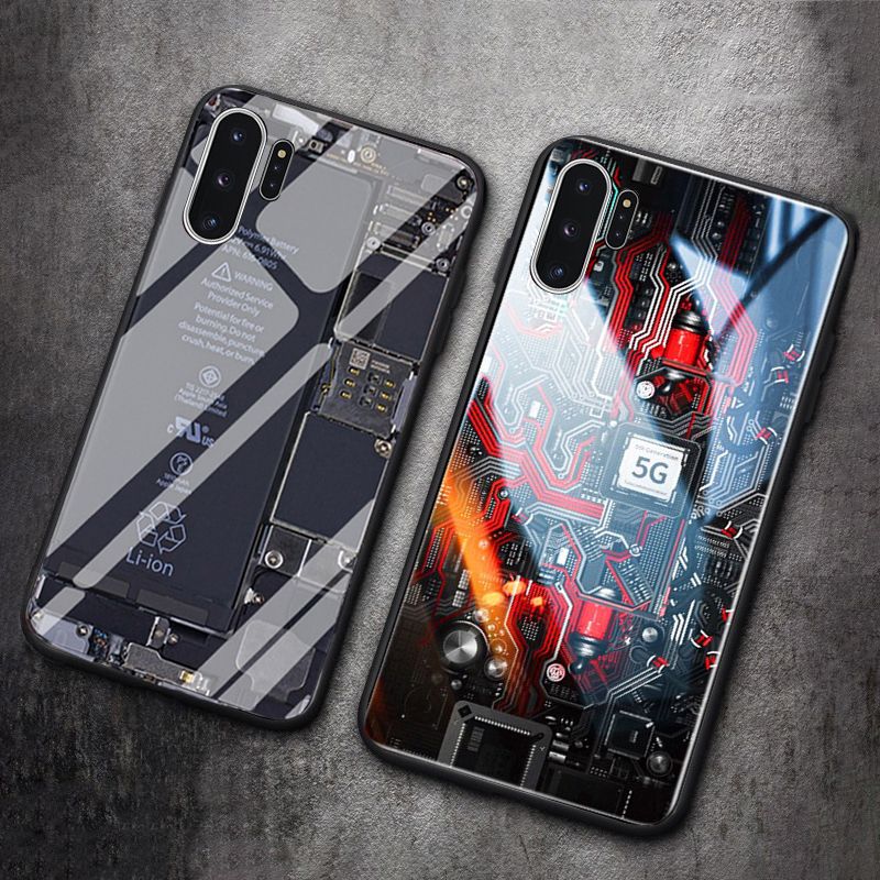 For Samsung Galaxy Note 10 Plus Back Cover Version Theme Case Tempered Glass Protection shockproof Cover for Samsung Note 10 Plus case Transparent Circuit Board Design Full Coverage Phone cases