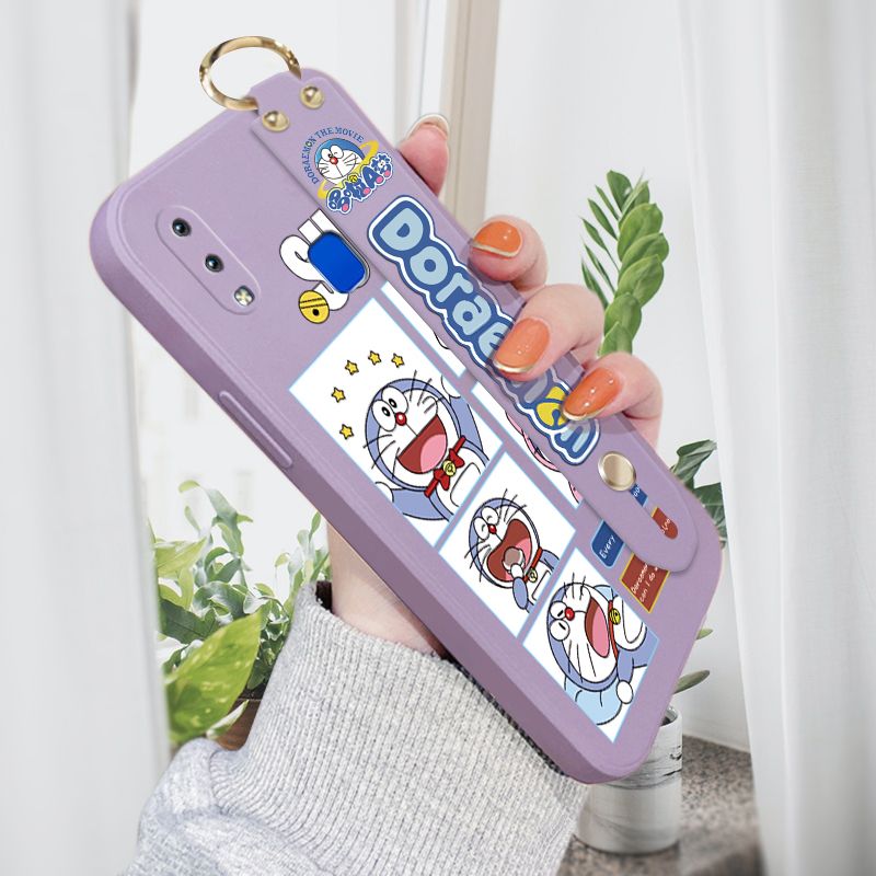 Jizetin for Vivo Y91 / Y95 Wrist Strap Case Creative Cartoon Doraemon's Daily Life Cover Ultra Thin Anti Fall Liquid Silicone Phone Case