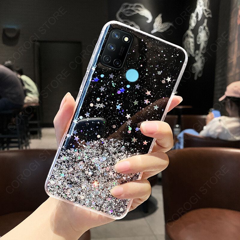 For Realme 7i Cover Fashion Shiny Glitter Starry Space Girls Slim Phone Case Clear Soft TPU Silicone Bumper Shockproof Protective Back Cover
