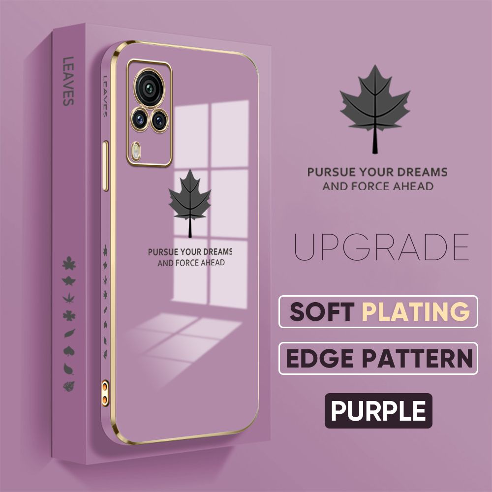 TA for Vivo X60 Pro Back Cover + Free Lanyard Maple Leaf Luxury 6D Plating Case Side Pattern Soft Silicone Square Phone Cases