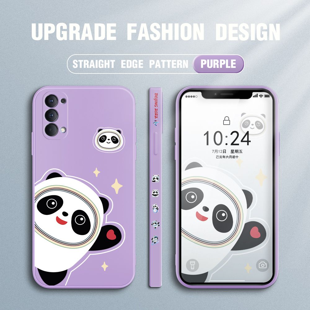 FHKL for OPPO Reno4 Back Cover Bing Dwen Dwen Side design Soft Case Multicolor Liquid Silicone Phone Cases