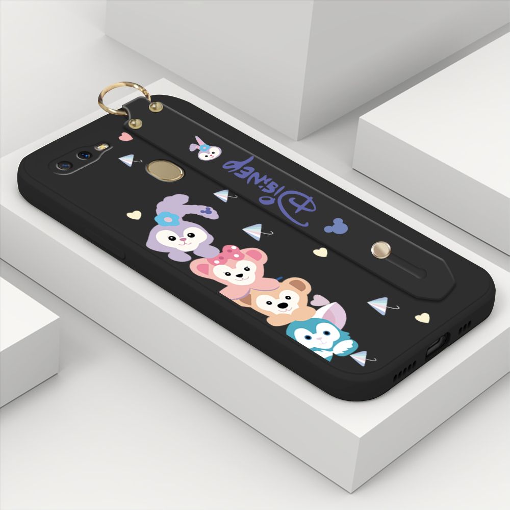 ZeroQiQi for OPPO A7 Wrist Strap Case INS Cute Style Creative Cartoon Rabbit and Fox Cover Thin Square Edge Liquid Silicone Phone Case