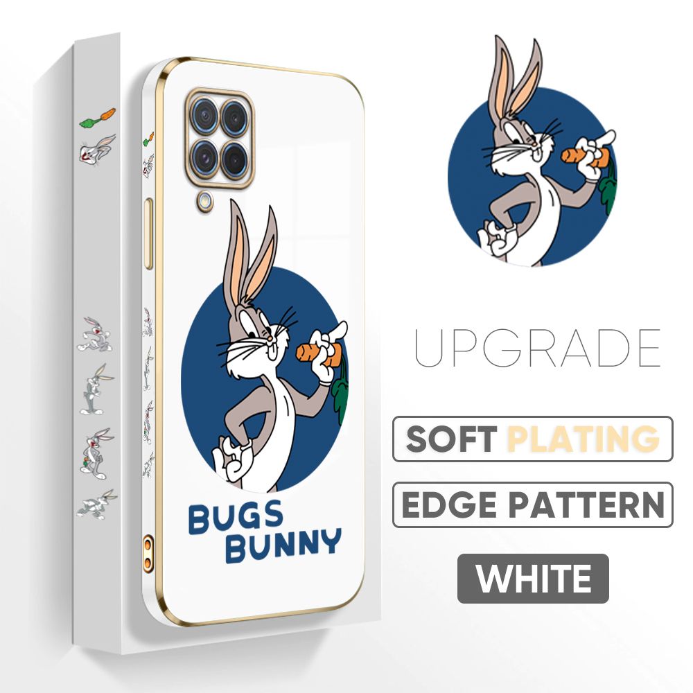 Jizetin (Free Lanyard) Samsung Galaxy M62 / F62 Back Cover Anime Rabbit Luxury 6D Plating Case Side Pattern Soft Silicone Square Mobile Phone Cases