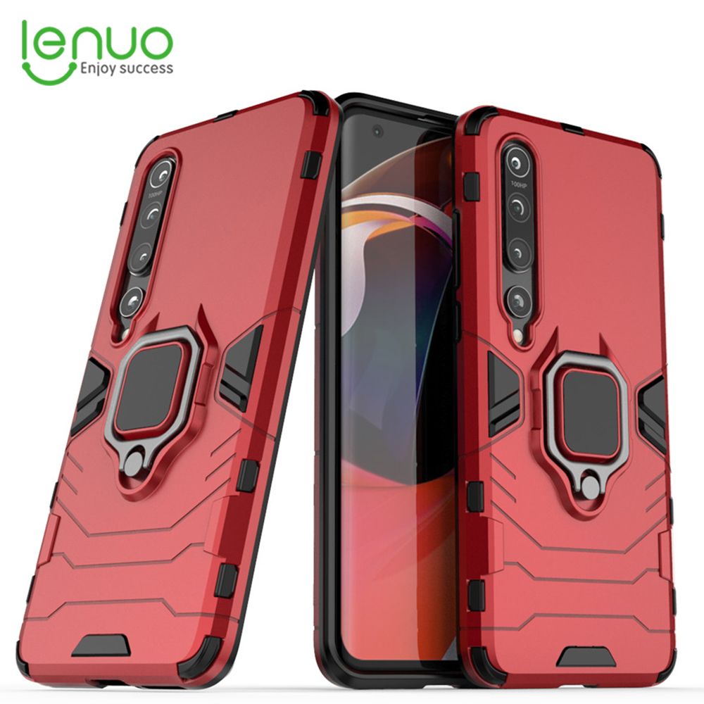 Lenuo Phone Case for Xiaomi Mi 10 5G Silicone PC Metal Ring Holder Cover