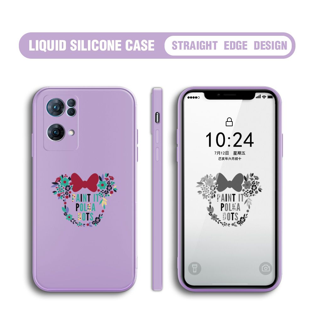 BILI for OPPO Reno7 Pro 5G Back Cover Flowers Minnie Multicolor Liquid Silicone Phone Case Soft Square Lens Protection Phone Cases