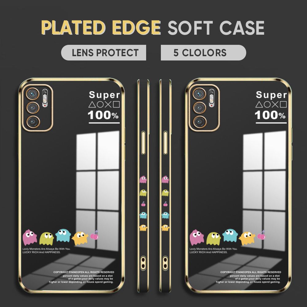 Luxury 6D Plating Case for Xiaomi Redmi Note 10 Pro Back Cover Game Little Monster Side Pattern Soft Silicone Square Phone Cases