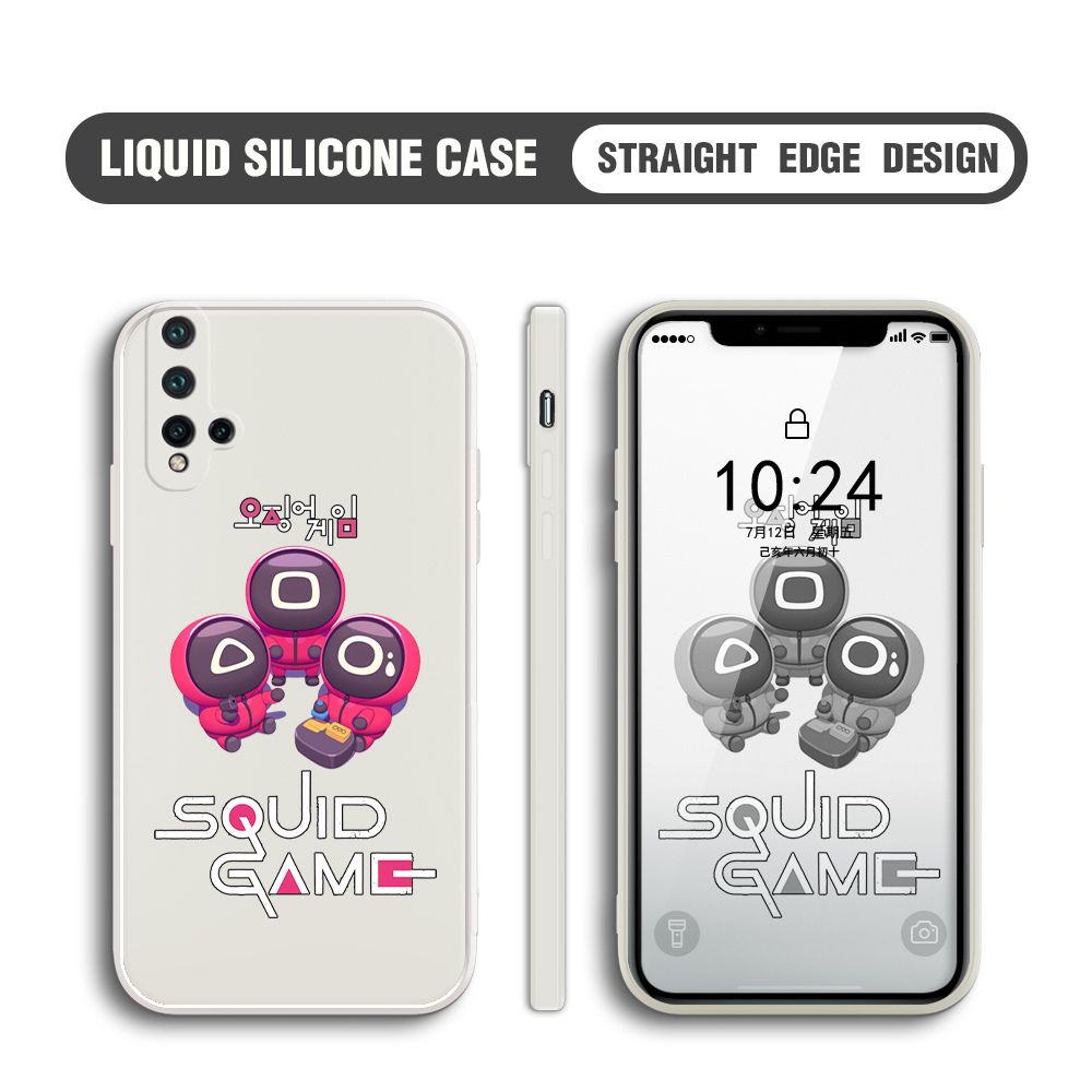 Jizetin for Huawei Nova 5T / Honor 20 Case Cute Cartoon Cute Squid Character Phone Cover Square Liquid Silicone Shockproof Phone Protective Case