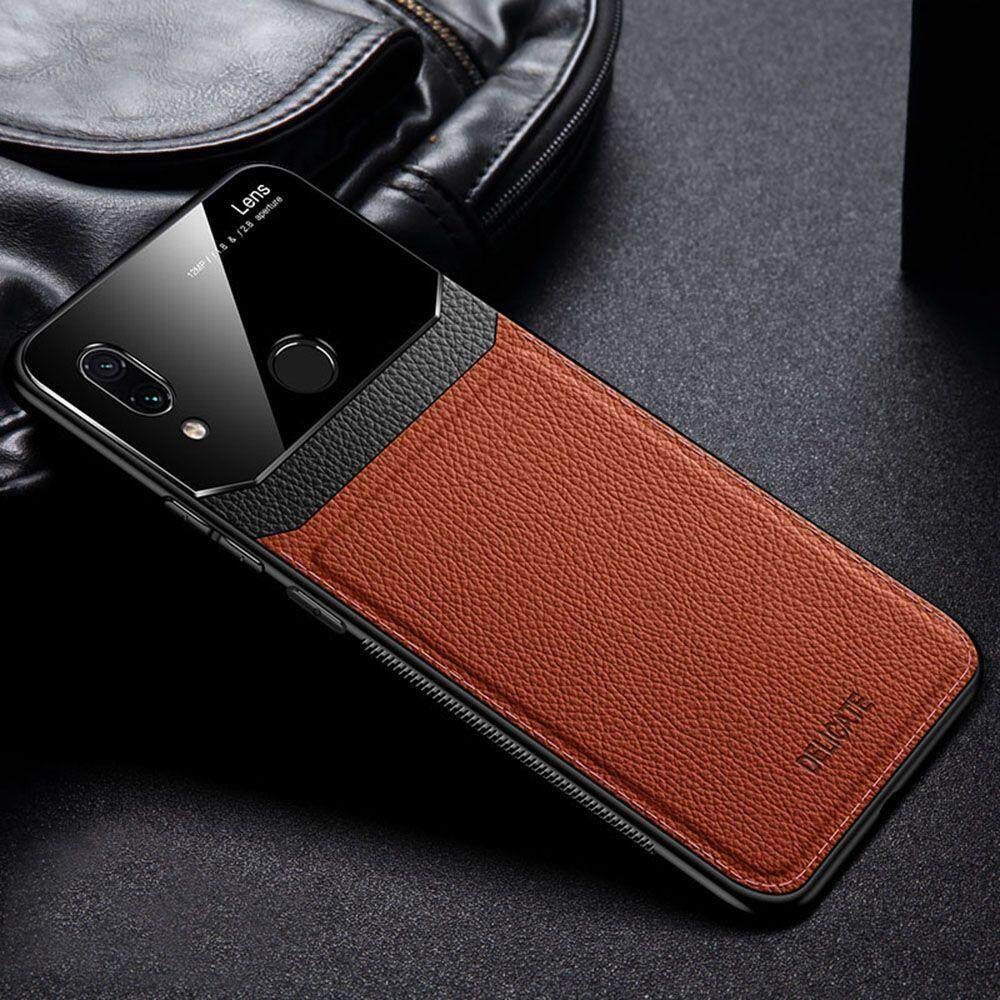 For Xiaomi Redmi Note 7 Business Slim Hybrid Leather TPU Bumper Glass Lens Protective Case Cover