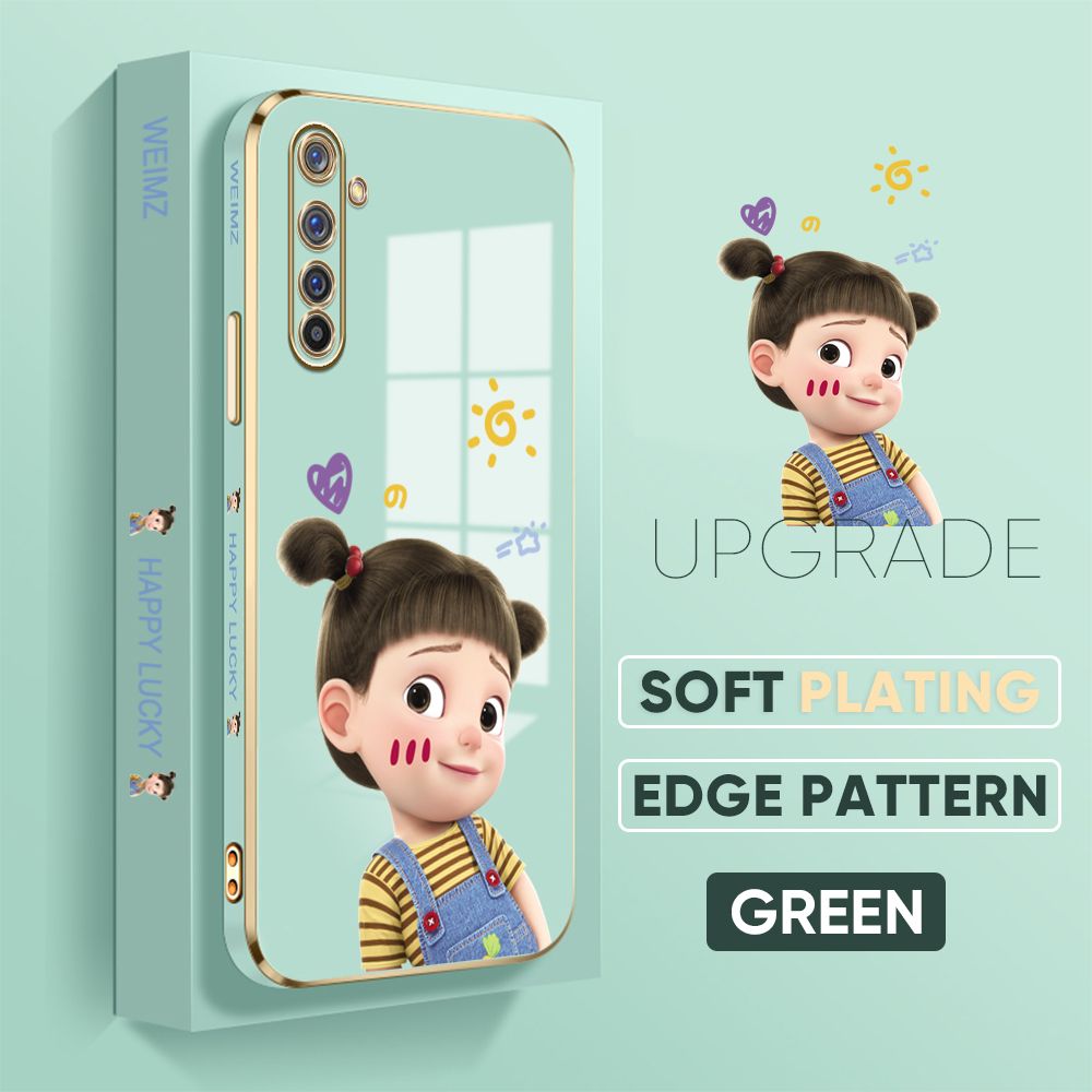 TA for Realme 6 Pro Back Cover + Free Lanyard Naughty Girl Luxury 6D Plating Case Side Pattern Soft Silicone Square Phone Cases