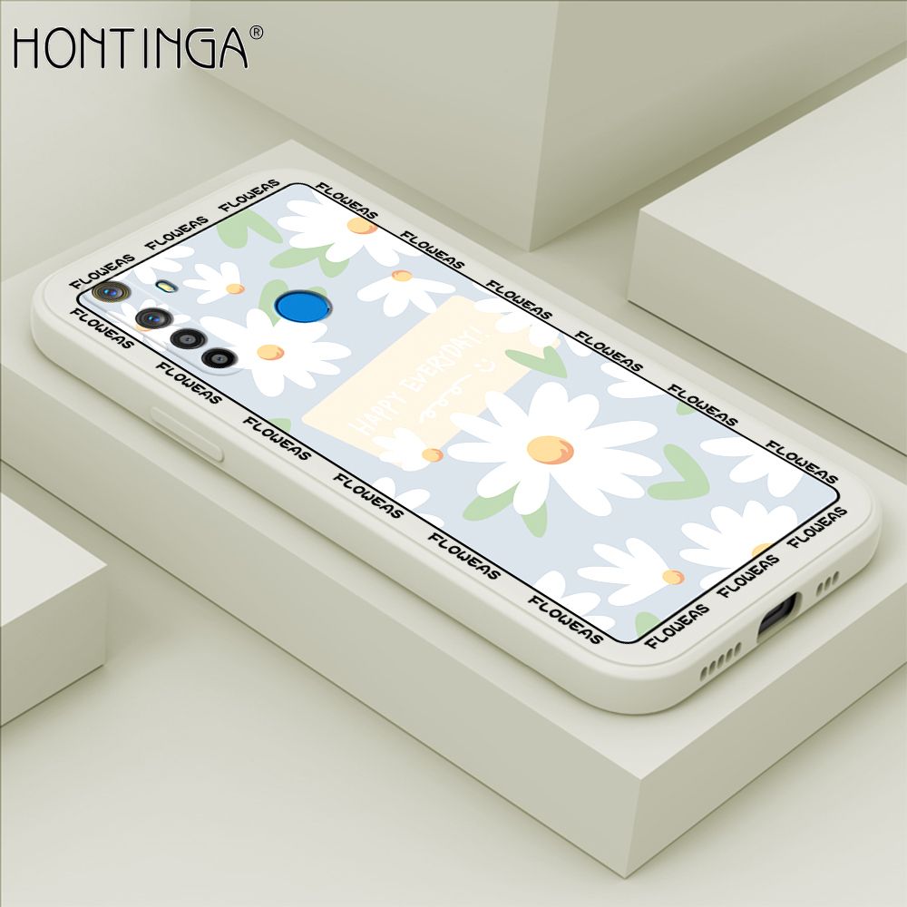 Hontinga for Realme 5 5i 5S 6i Case Beautiful Daisy Flower Phone Case Phone Case Soft Square Edge Silicone Cases Full Lens Cover Shockproof Protection Cover